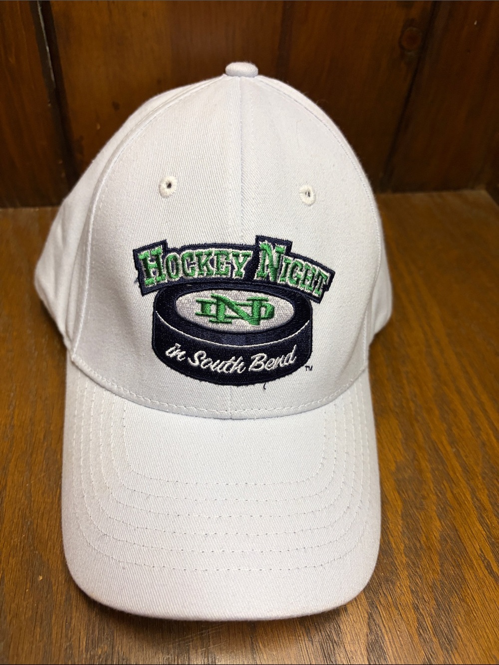 Hockey Night in South Bend White Embroidered Baseball Cap / Notre Dame Hockey